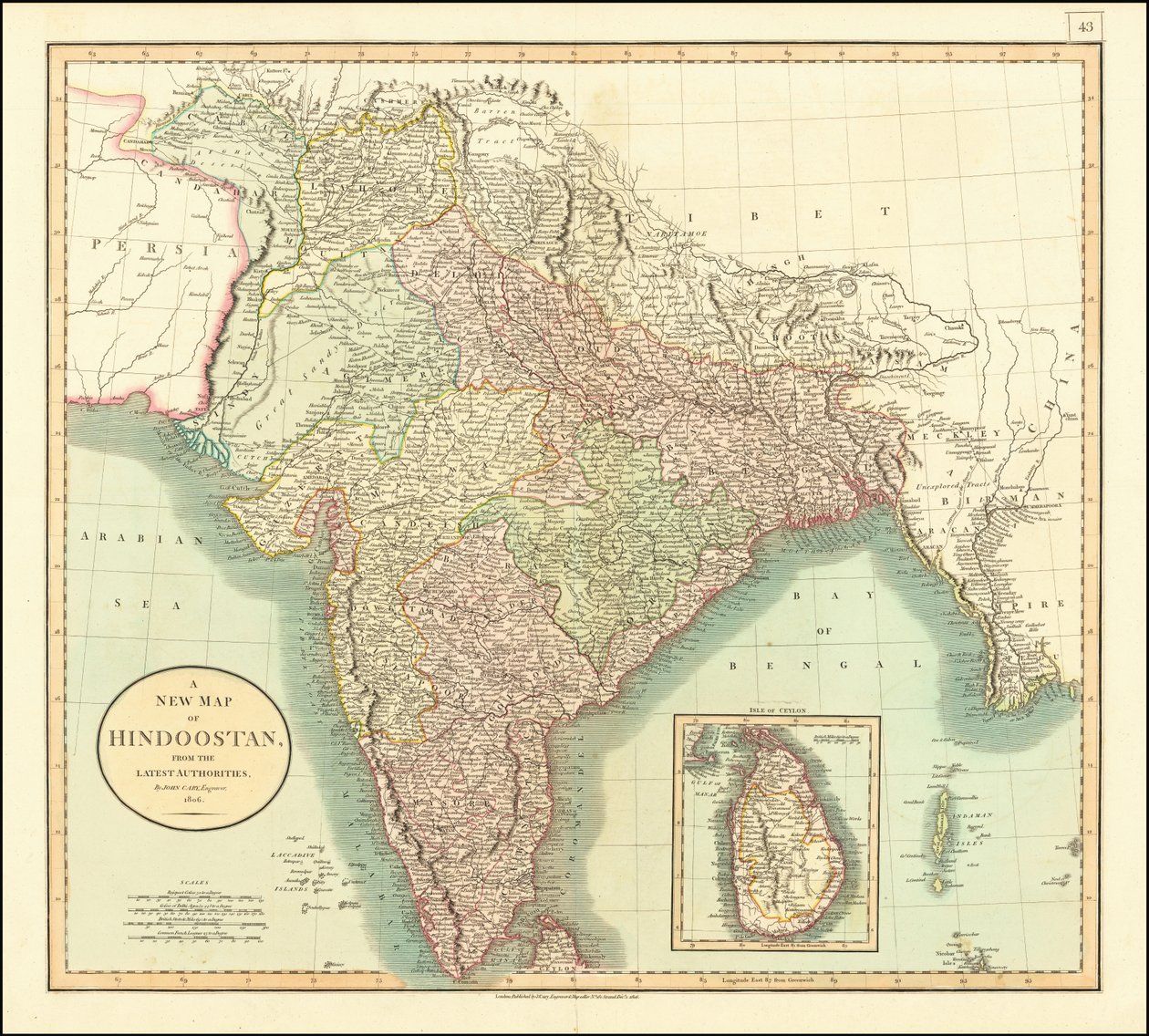 Kaart van India uit 1806 door John Cary door John Cary