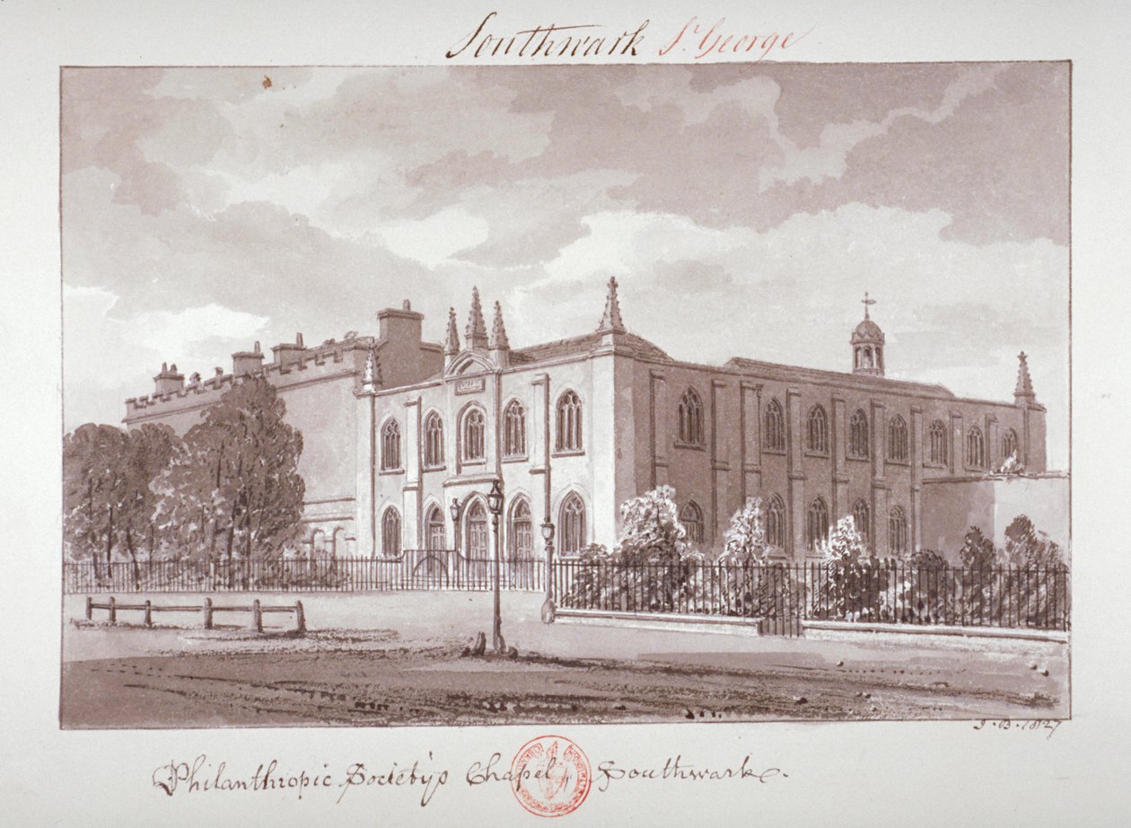 Kapel van de Philanthropic Society Institution, London Road, Southwark, Londen, 1827 door John Chessell Buckler