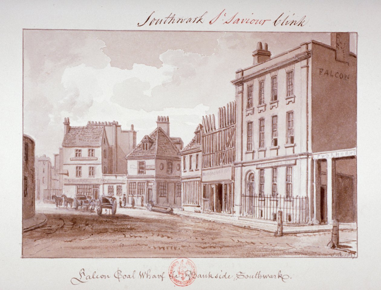 Falcon Coal Wharf, Bankside, Southwark, Londen door John Chessell Buckler