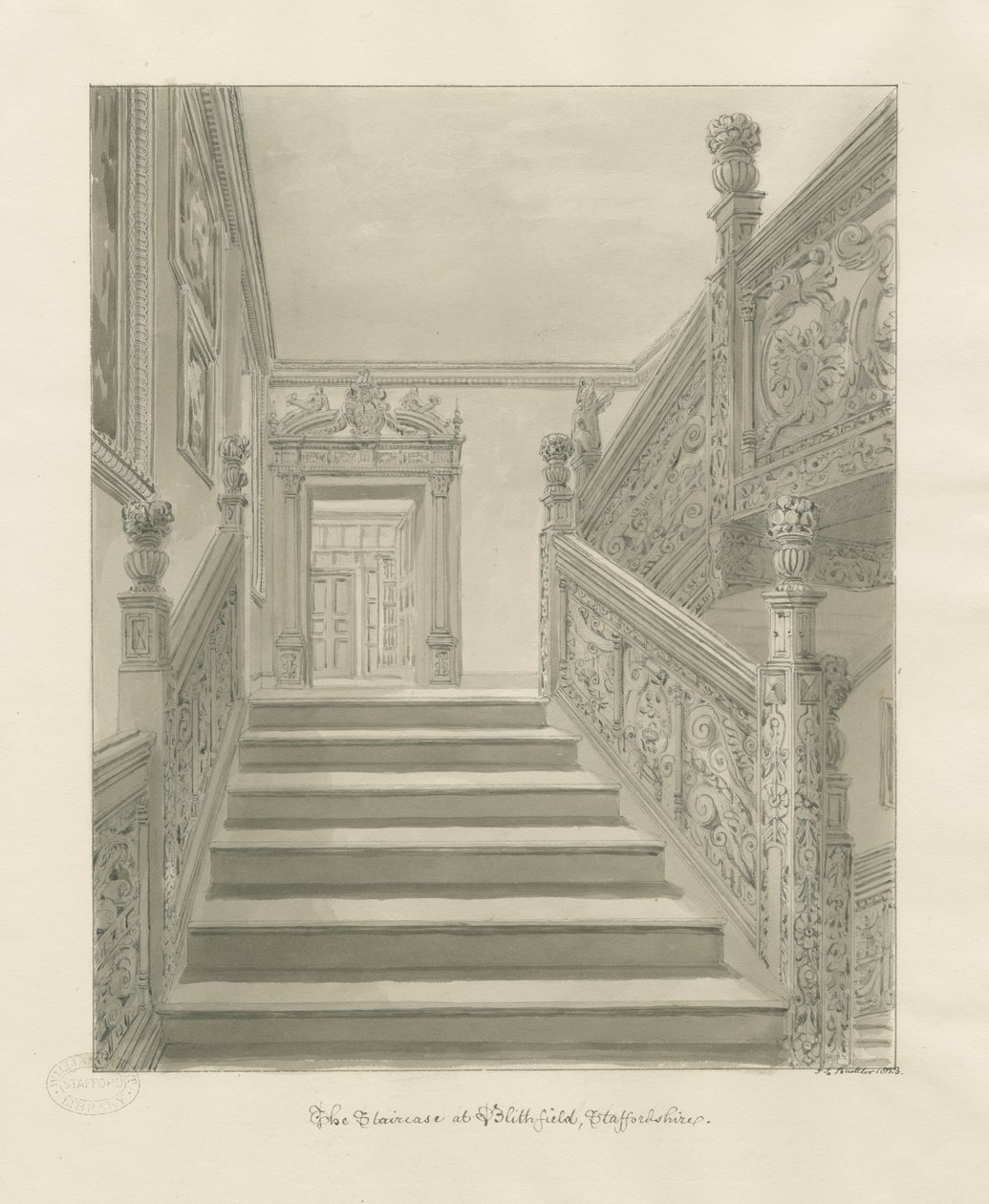 Interieur van Blithfield Hall door John Chessell Buckler