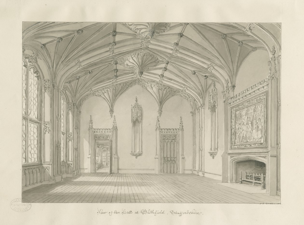 Interieur van Blithfield Hall door John Chessell Buckler