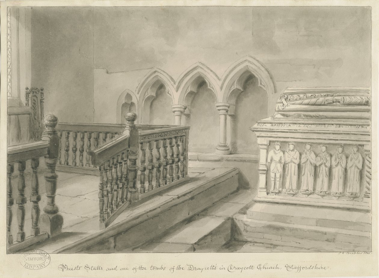 Interieur van Draycott in the Moors Kerk door John Chessell Buckler