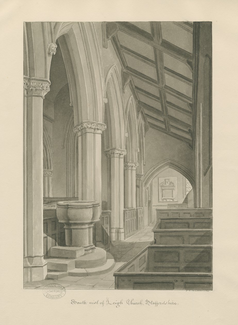 Interieur van Leigh Church door John Chessell Buckler