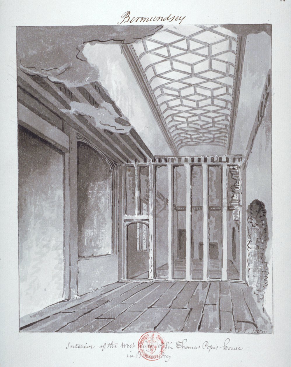 Interieur van de Westvleugel van het Huis van Sir Thomas Pope in Bermondsey door John Chessell Buckler