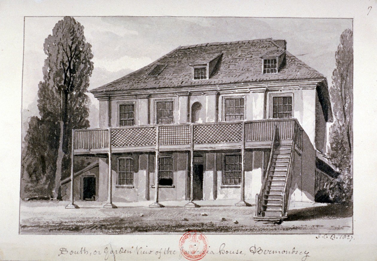 Jamaica House, Cherry Garden Street, Bermondsey, Londen, 1827 door John Chessell Buckler