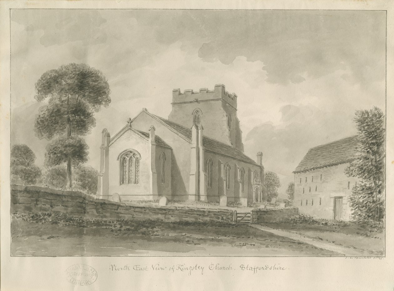 Kingsley Kerk: sepia tekening door John Chessell Buckler