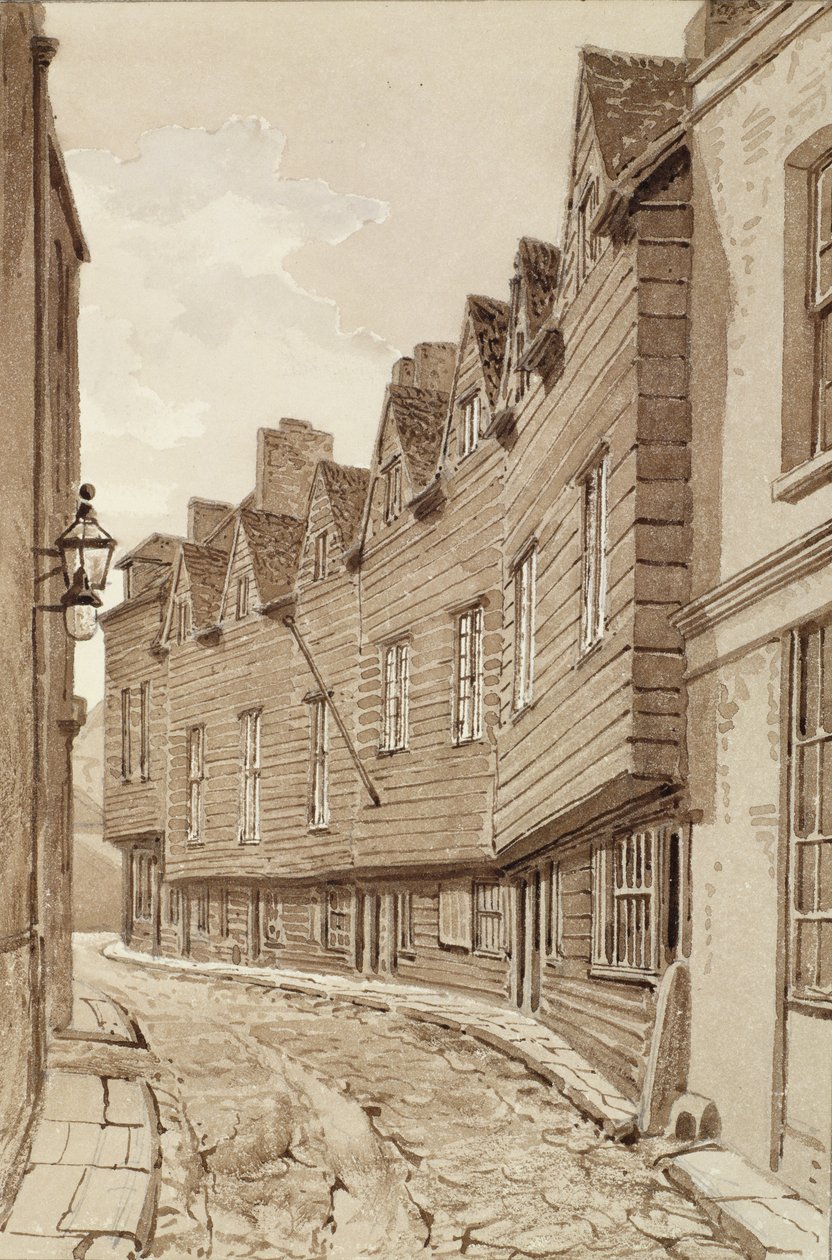 Oude Huizen in Mill Lane, Bermondsey, 1828, uit 