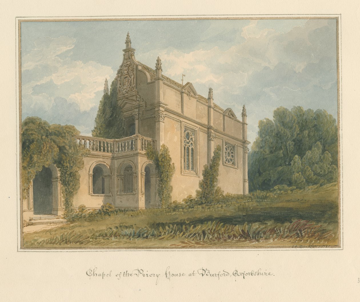 Oxfordshire - Burford - Kapel van het Priory House door John Chessell Buckler