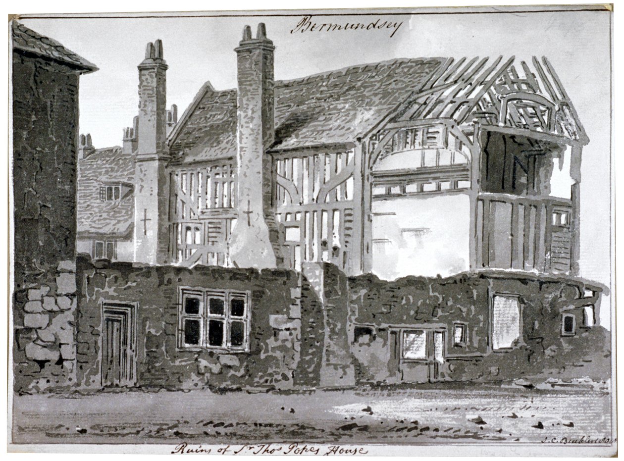 Resten van het huis van Thomas Pope, Mill Lane, Bermondsey, Londen door John Chessell Buckler