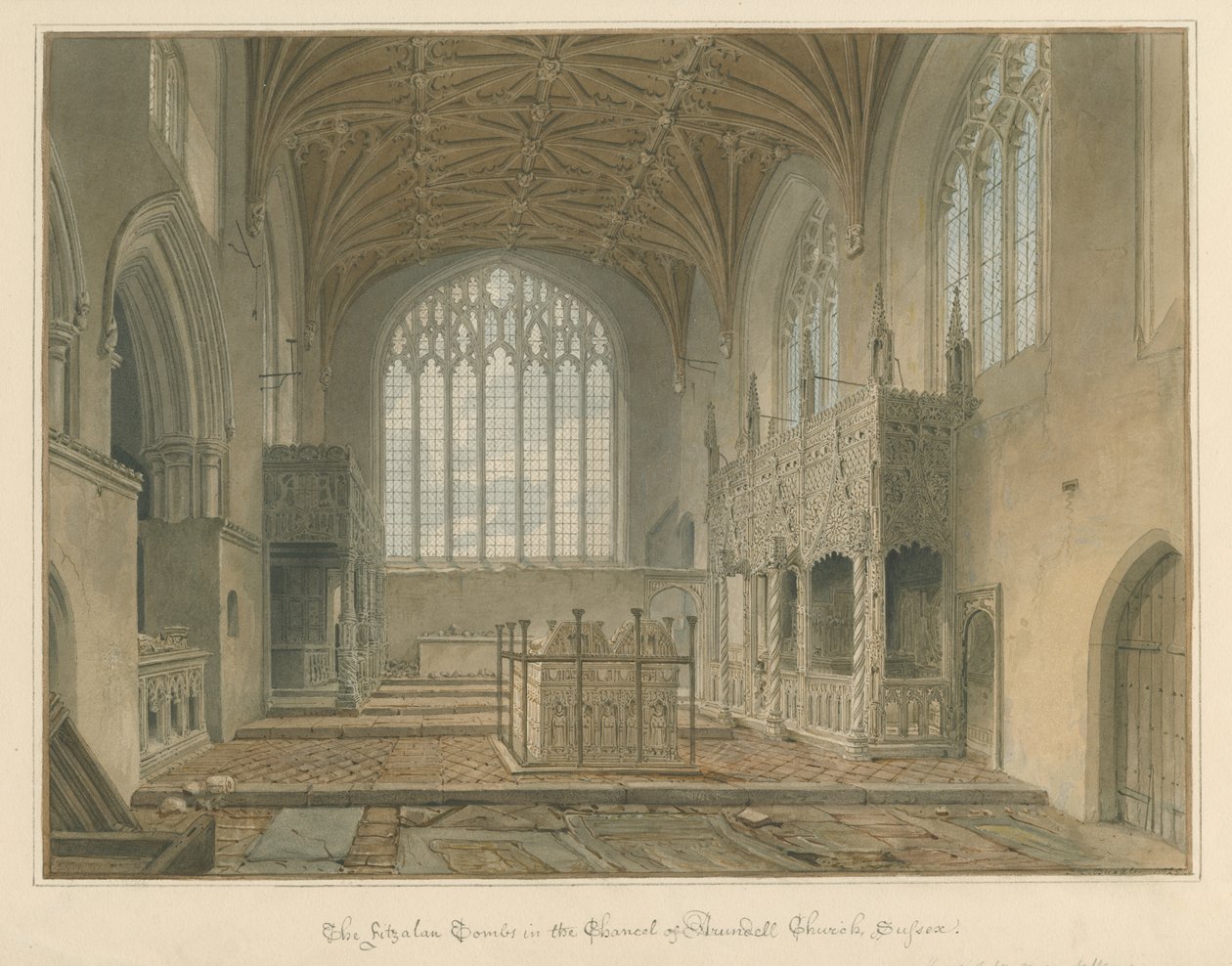 Sussex - Arundel Kerk - De Fitzalan Graven door John Chessell Buckler