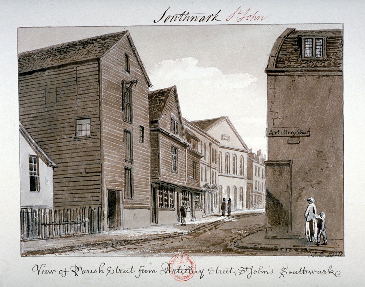 Uitzicht op Parish Street en Artillery Street, Bermondsey, Londen door John Chessell Buckler