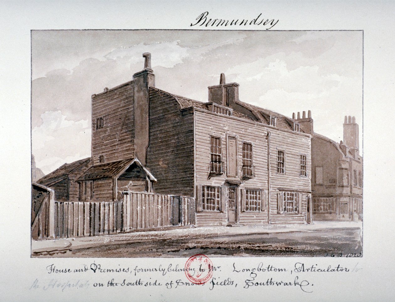 Uitzicht op huizen aan de zuidkant van Snowsfields, Bermondsey, Londen, 1828 door John Chessell Buckler
