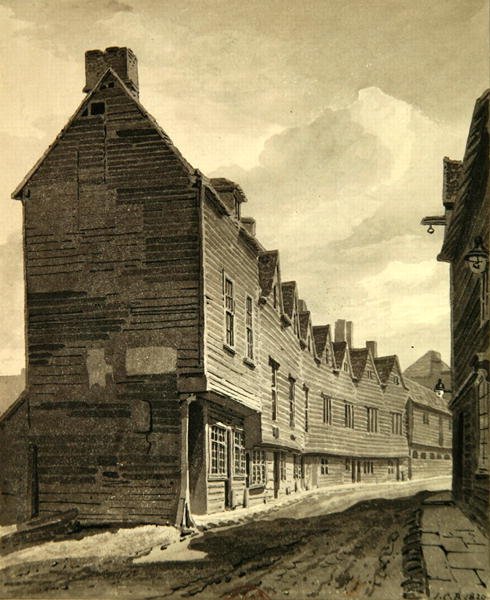 Uitzicht op de Folly bij Dockhead, Bermondsey door John Chessell Buckler