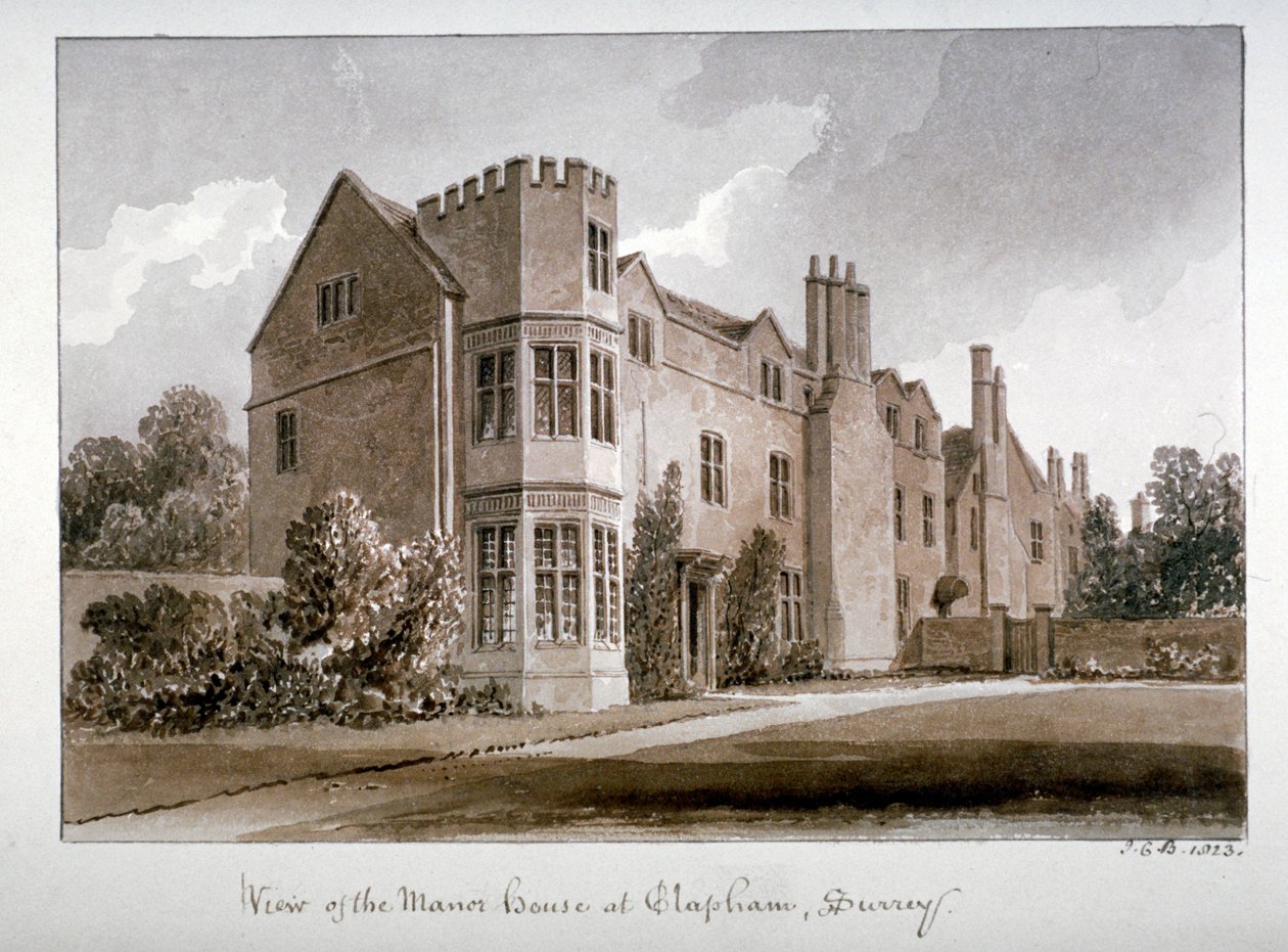 Zicht op het landhuis in Clapham, Surrey door John Chessell Buckler