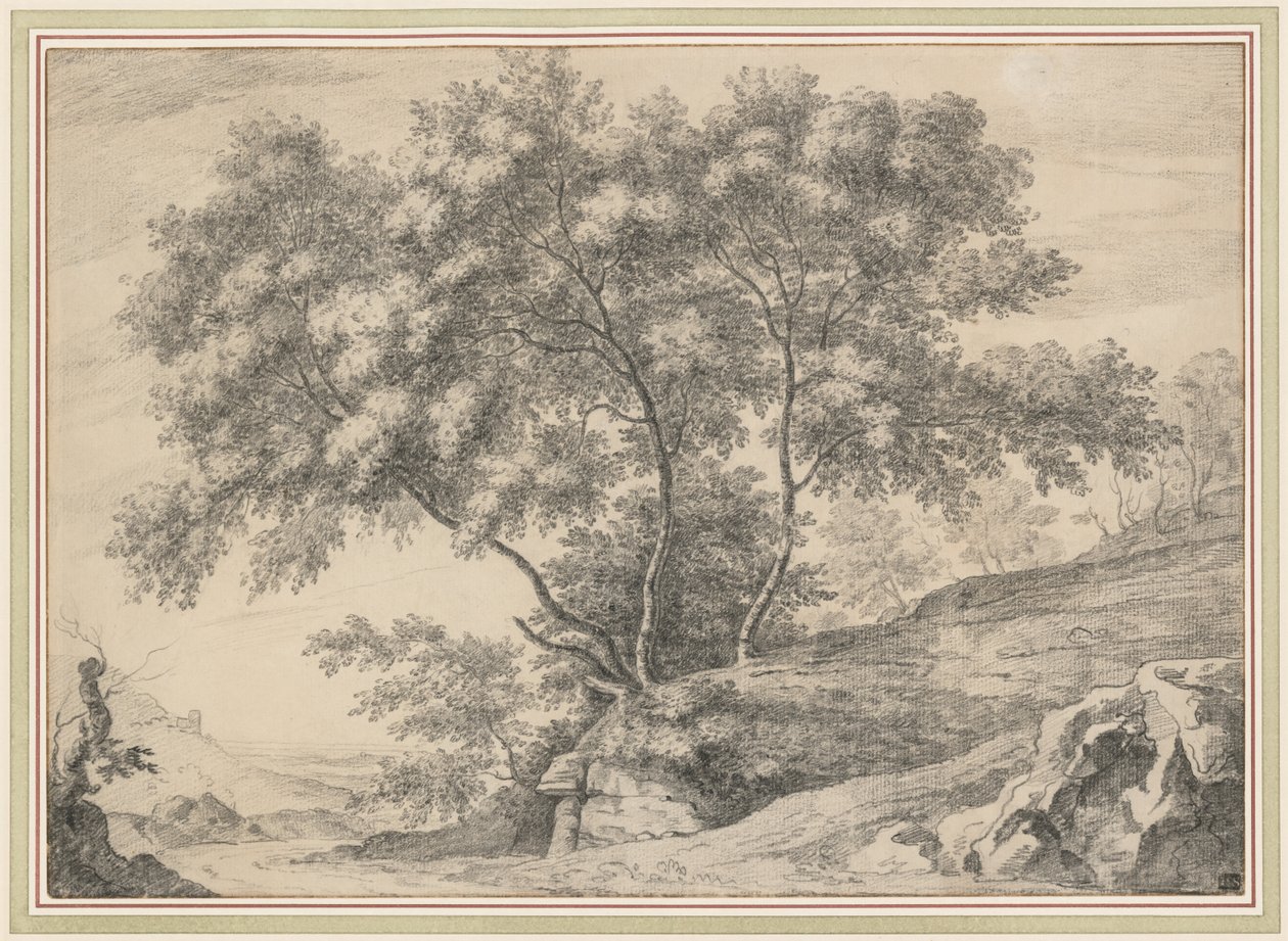Een Bosje Bomen op een Rotsachtige Uitloper door John Claude Nattes