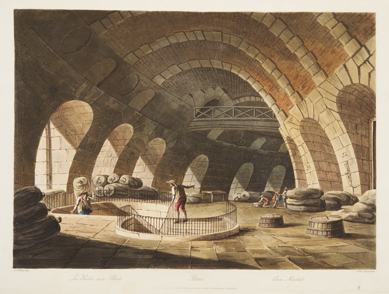 Graanmarkt, illustratie uit Versailles, Parijs en Saint Denis, uitgegeven 1805 door John Claude Nattes
