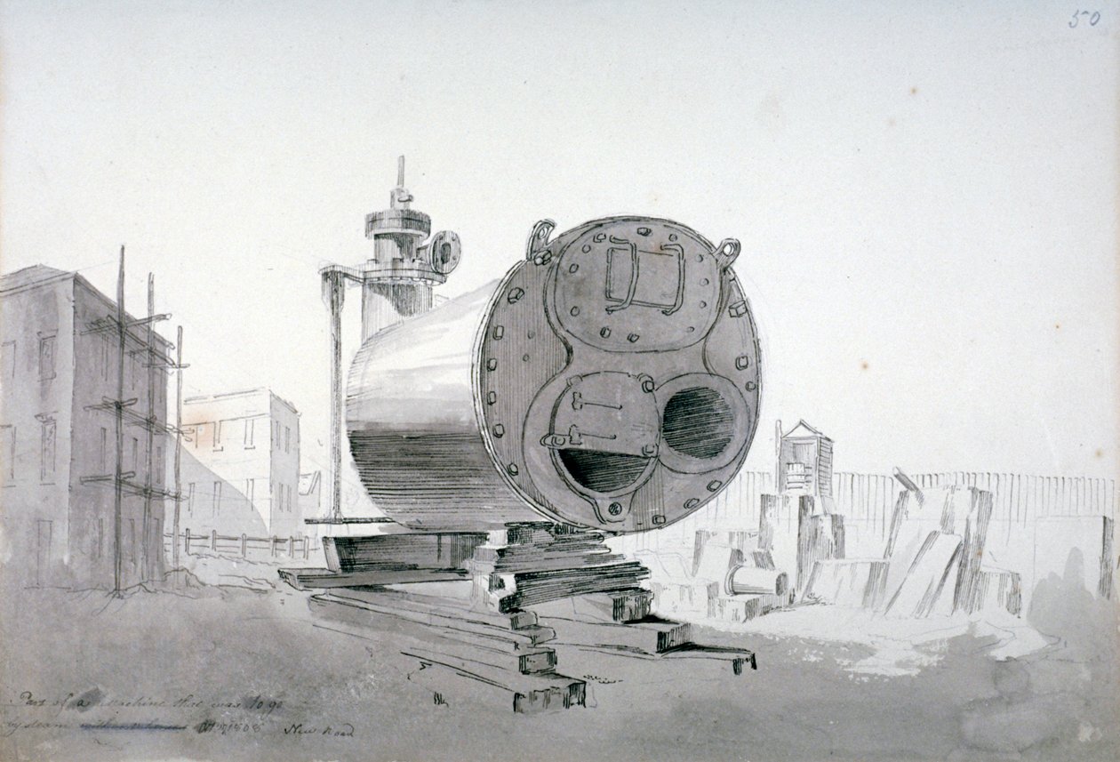 Stoommachine, New Road, Islington, Londen door John Claude Nattes