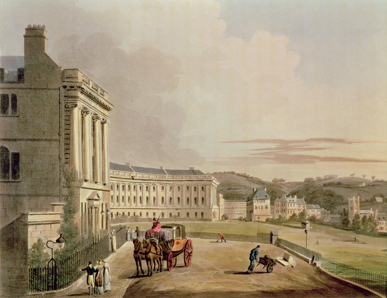 De Crescent, detail van de straat, uit Bath Geïllustreerd door een Serie van Zichten, gegraveerd door John Hill door John Claude Nattes