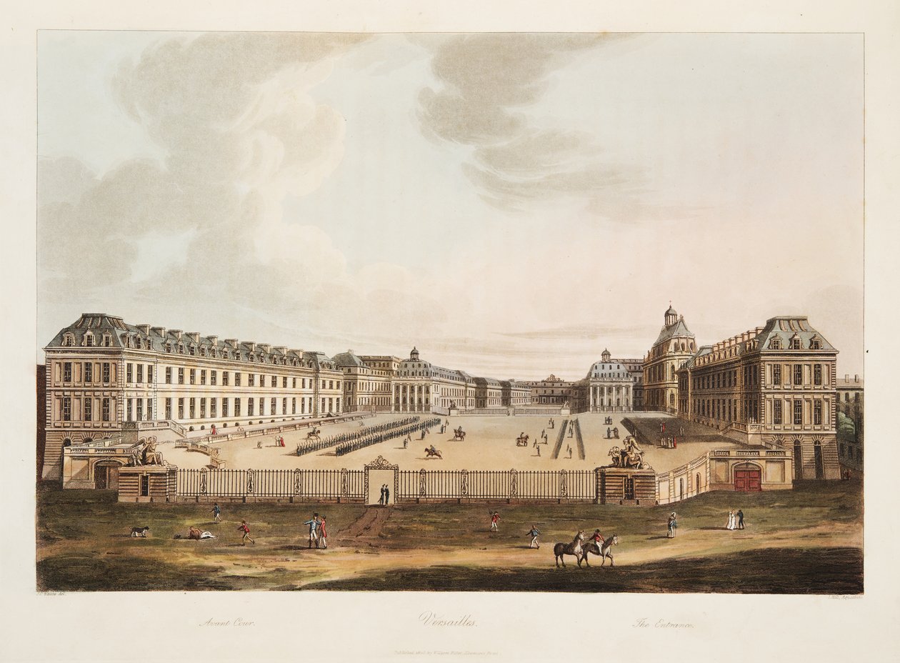 De ingang, illustratie uit Versailles, Parijs en Saint Denis, uitgegeven 1805 door John Claude Nattes