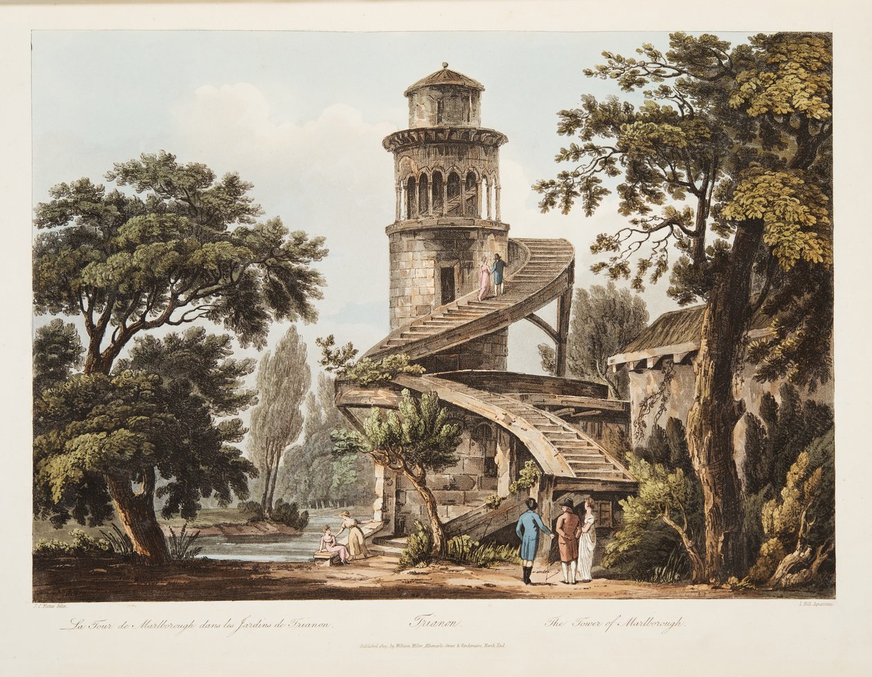 Trianon, de toren van Marlborough, illustratie uit Versailles, Parijs en Saint Denis, uitgegeven 1809 door John Claude Nattes