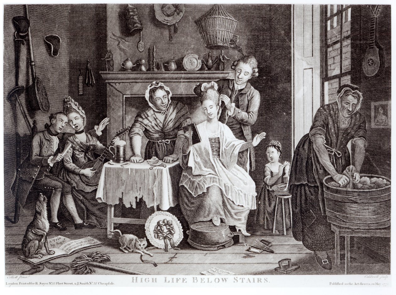 High Life Below Stairs, gegraveerd door Caldwell, gepubliceerd in 1772 door John Collet
