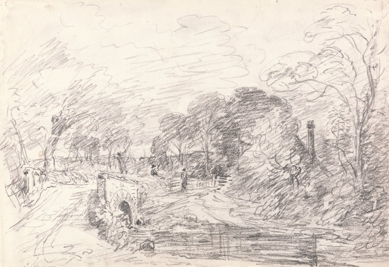 Een Brug bij Salisbury Court, Misschien Milford Bridge door John Constable