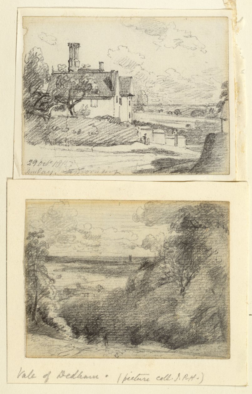 Een herenhuis en Dedham vanaf Gun Hill, Langham door John Constable