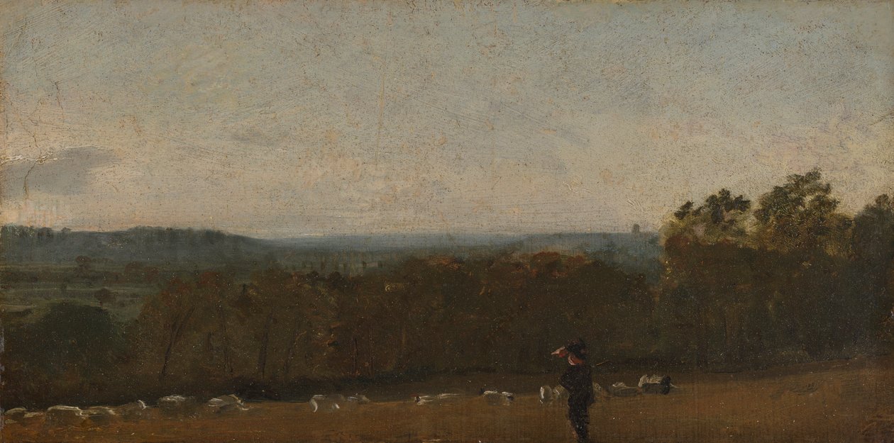 Een Herder in een Landschap die uitkijkt over Dedham Vale naar Langham door John Constable