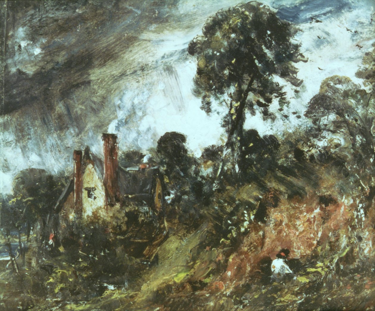 Cottage tussen bomen met een zandbank, c.1830-36 door John Constable