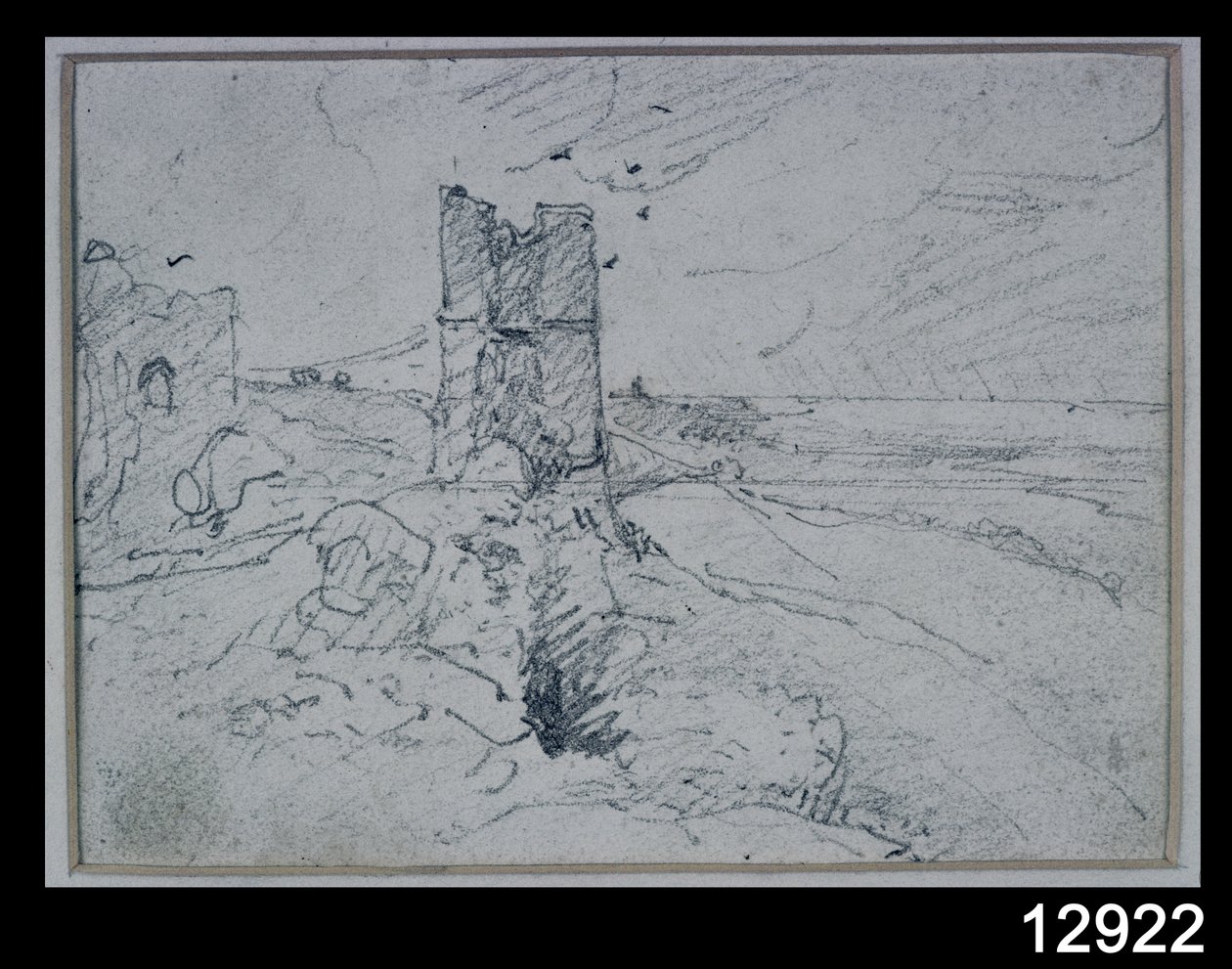 Huisjes op een hoge oever, 1834 door John Constable