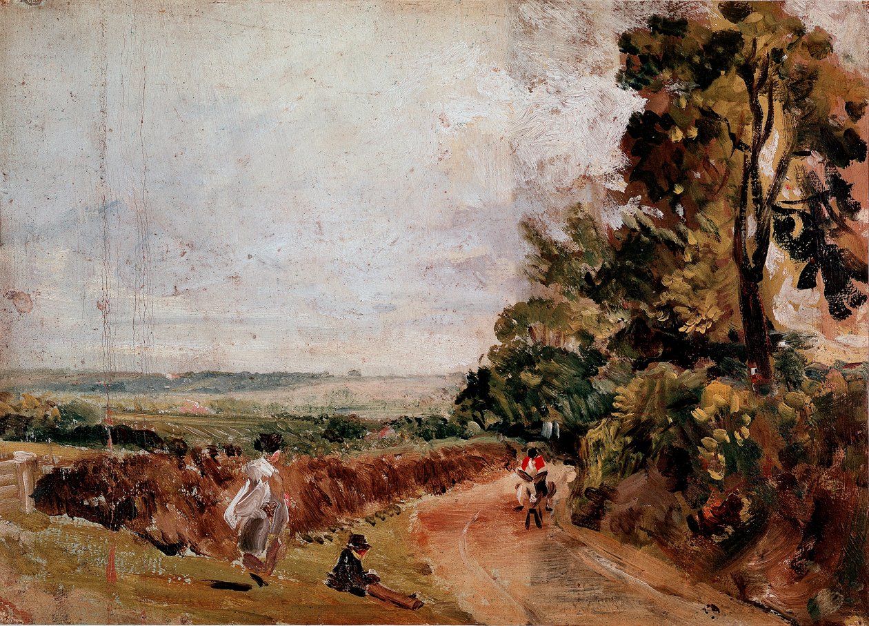 Landweg tussen East Bergholt en Flatford (1811) door John Constable