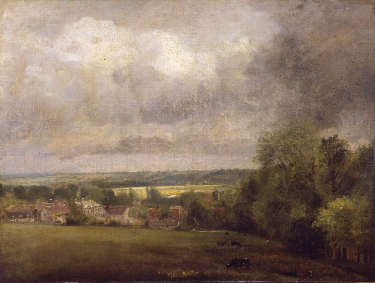 Dorp aan de rivier de Stour door John Constable