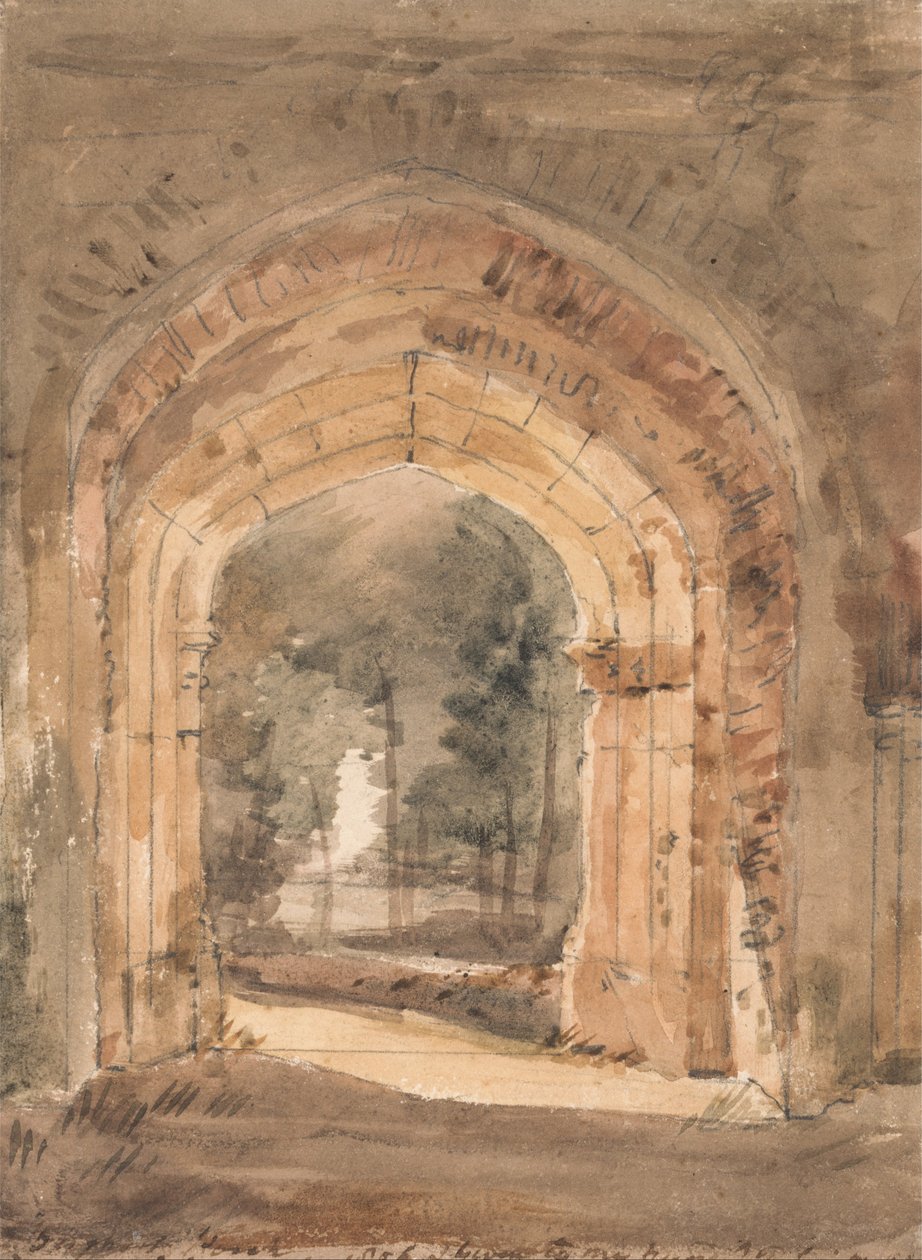 De kerk van East Bergholt, kijkend vanuit de zuidelijke boog van de vervallen toren door John Constable
