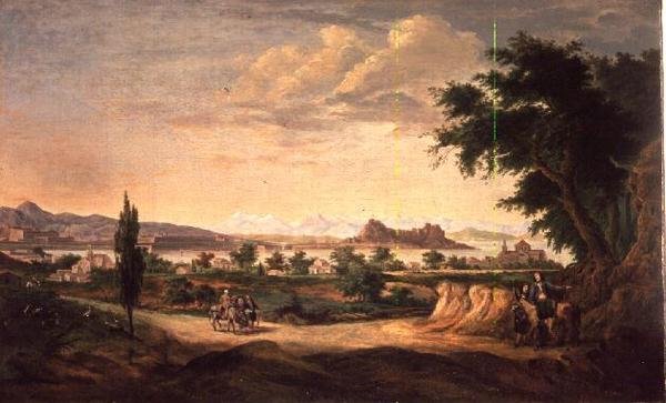 Figuren met een ezel, Corfu in de verte door John Constable