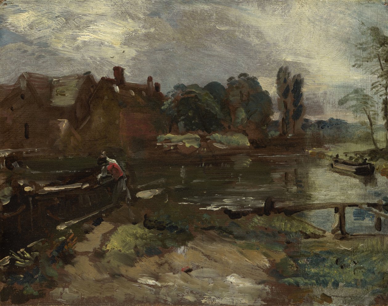 Flatford Mill vanaf de sluis, ca. 1810 door John Constable