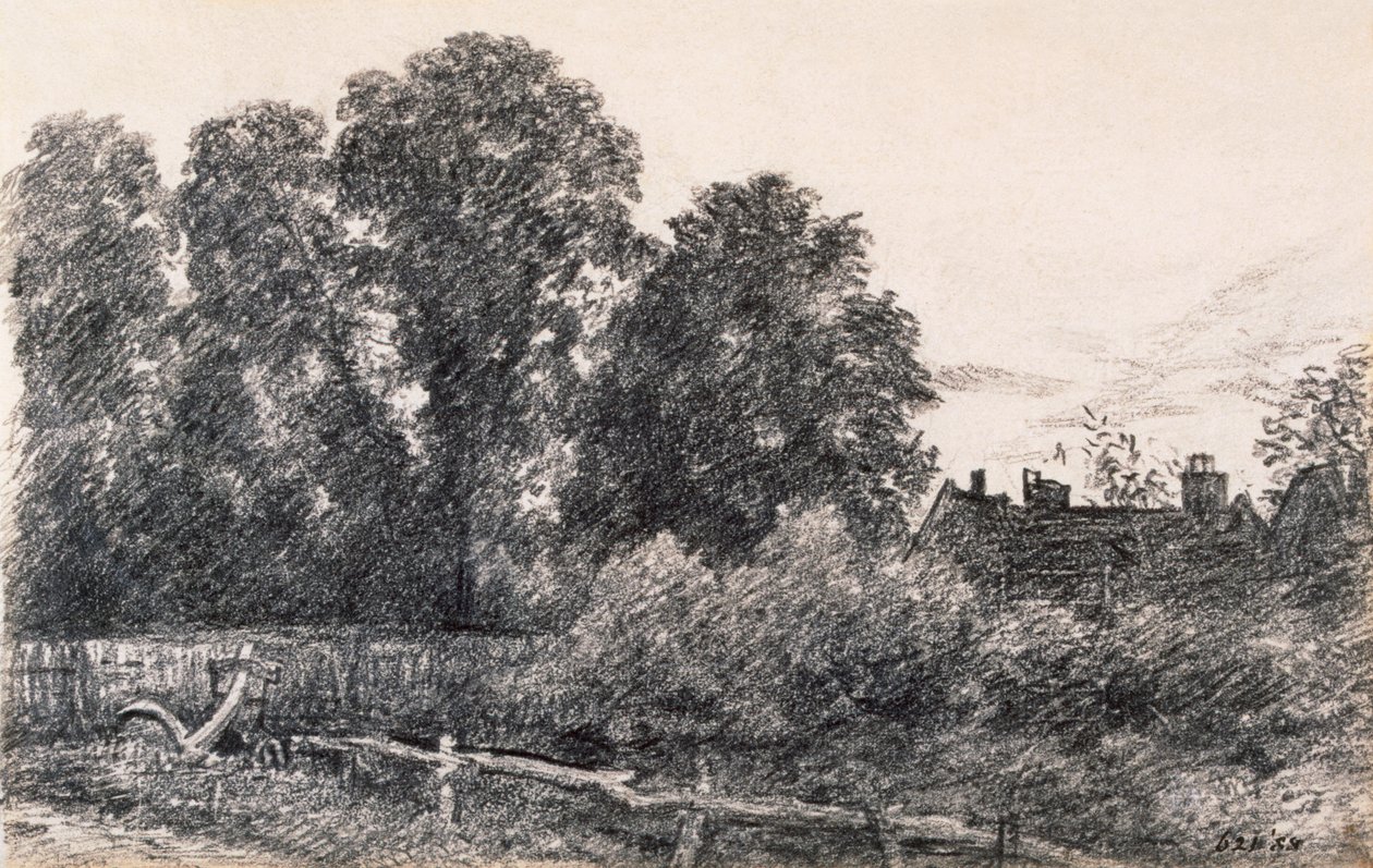 Landschap met Iepenbomen en een Huis door John Constable