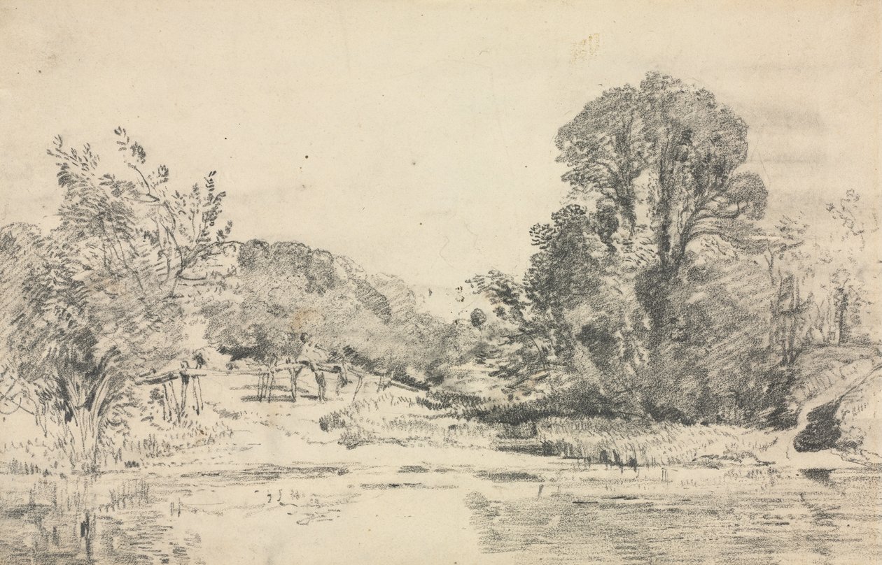 Landschap met bomen rond een vijver door John Constable