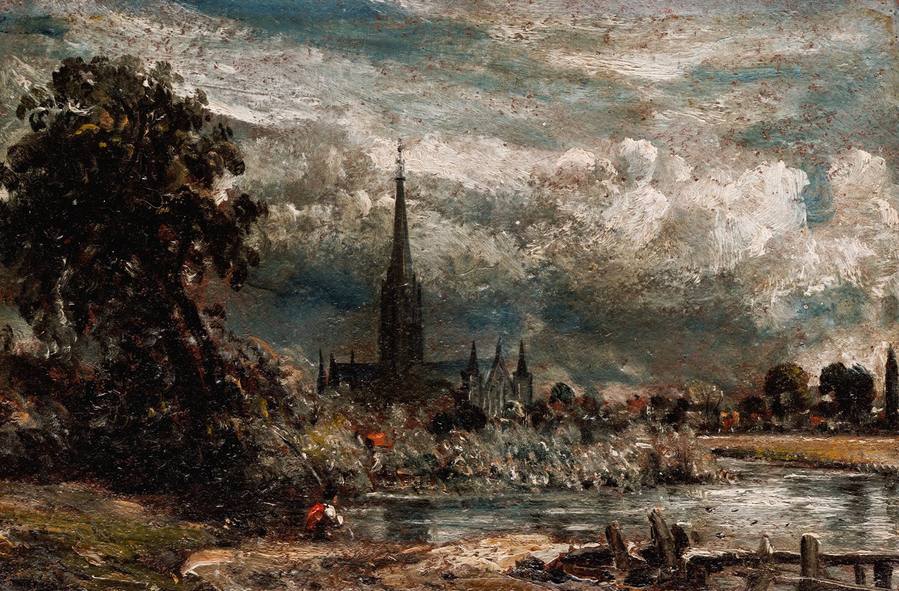 Kathedraal van Salisbury vanaf Long Bridge bij Fisherton Mill door John Constable