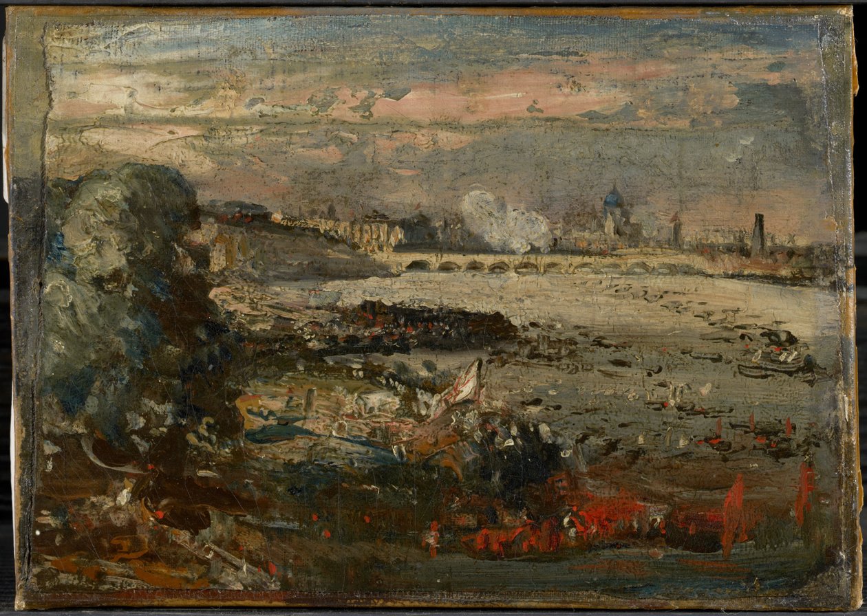 Schets voor ‘De opening van Waterloo Bridge gezien vanaf de Whitehall Stairs, 18 juni 1817’ door John Constable