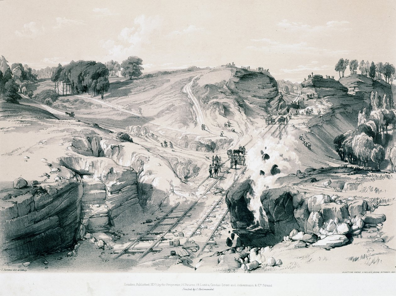 Rotsen opblazen, Linsdale, Buckinghamshire, 1830s door John Cooke Bourne