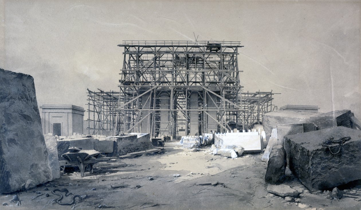 Bouw van de Euston Arch, januari 1838 door John Cooke Bourne