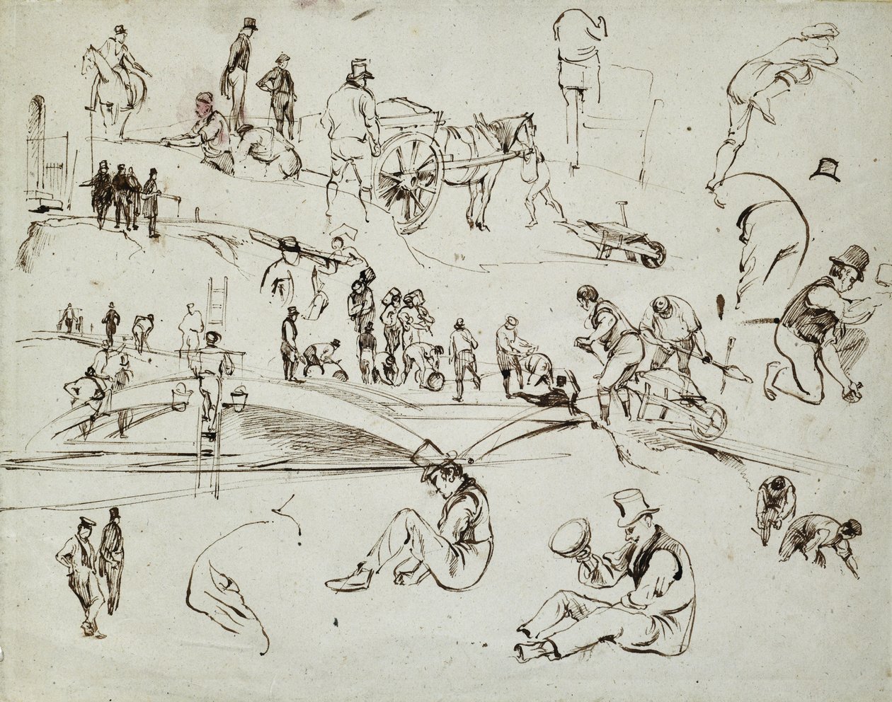 Bouw van de Londen en Birmingham spoorweg, ca. 1835 door John Cooke Bourne