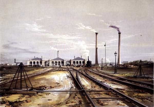 Excentriek voor verschuivende rail, locomotiefmotorhuis en stationair motorhuis schoorstenen door John Cooke Bourne