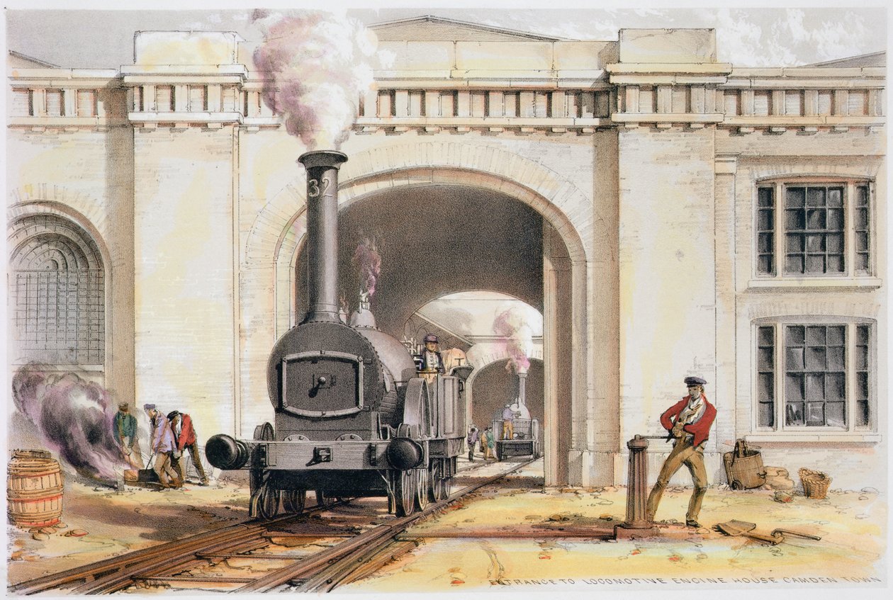 Ingang van het locomotiefhuis, Camden Town, Londen door John Cooke Bourne