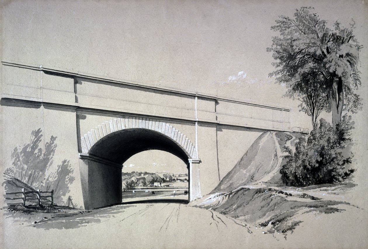Oblique Bridge, Boxmoor, Hertfordshire, 12 juni 1837 door John Cooke Bourne