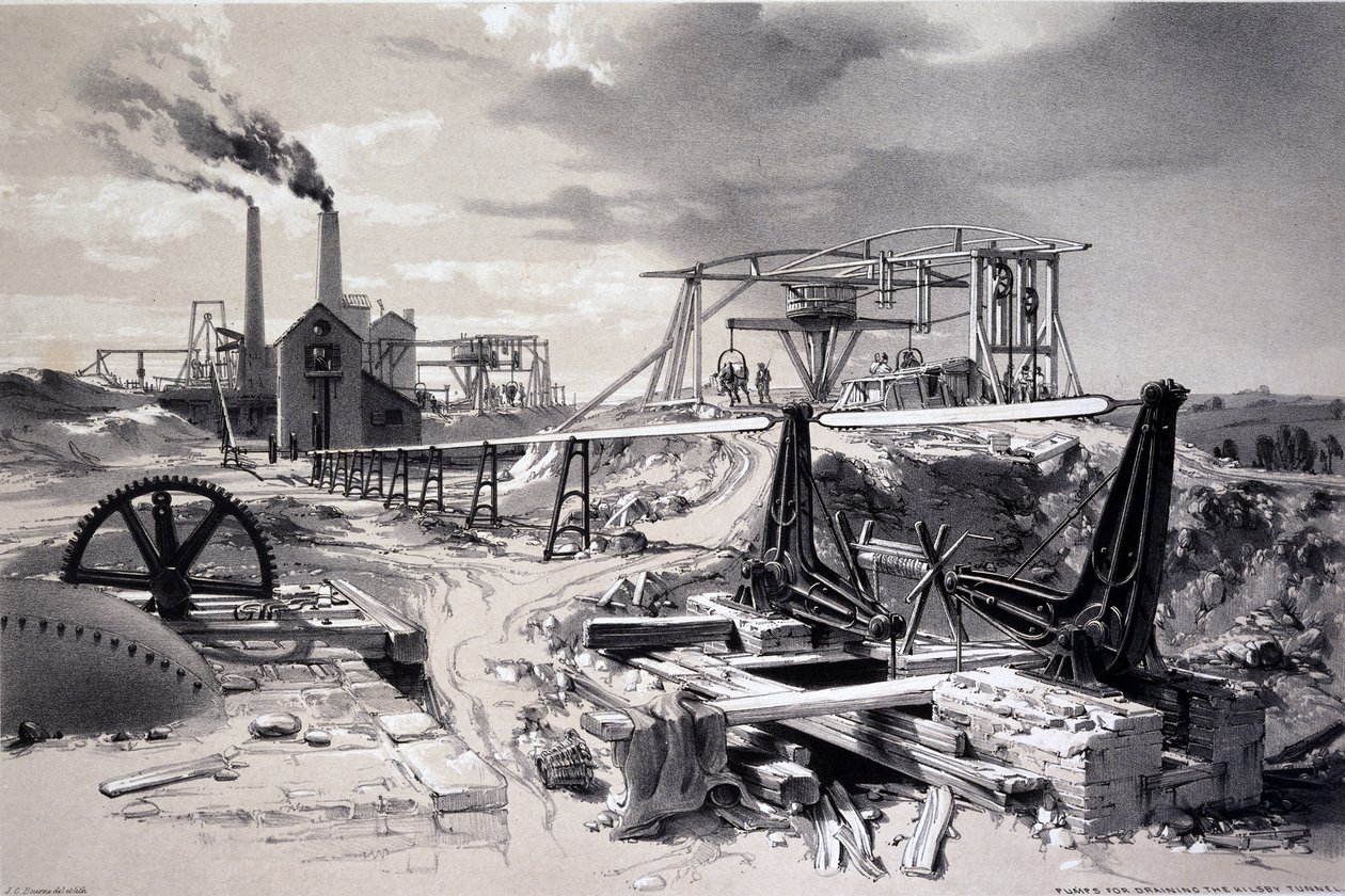 Pompen, ventilatieschacht, Kilsby Tunnel, Northamptonshire, 15 juli 1837 door John Cooke Bourne