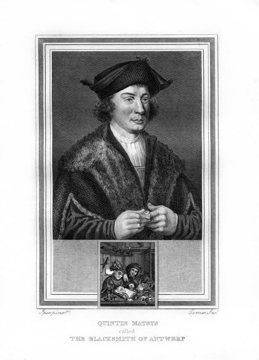 Quentin Matsys, schilder in de Vlaamse traditie, 1825 door John Corner