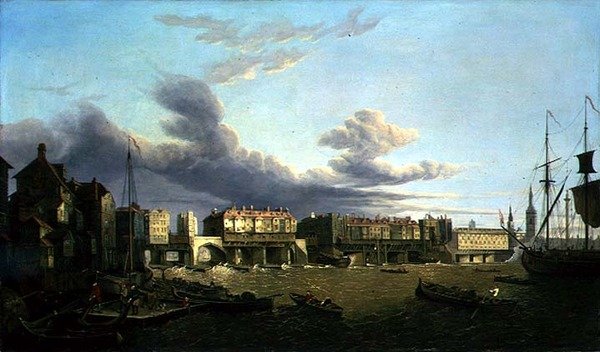Uitzicht op de Oude London Bridge zoals het was in 1747 door John Dean Paul