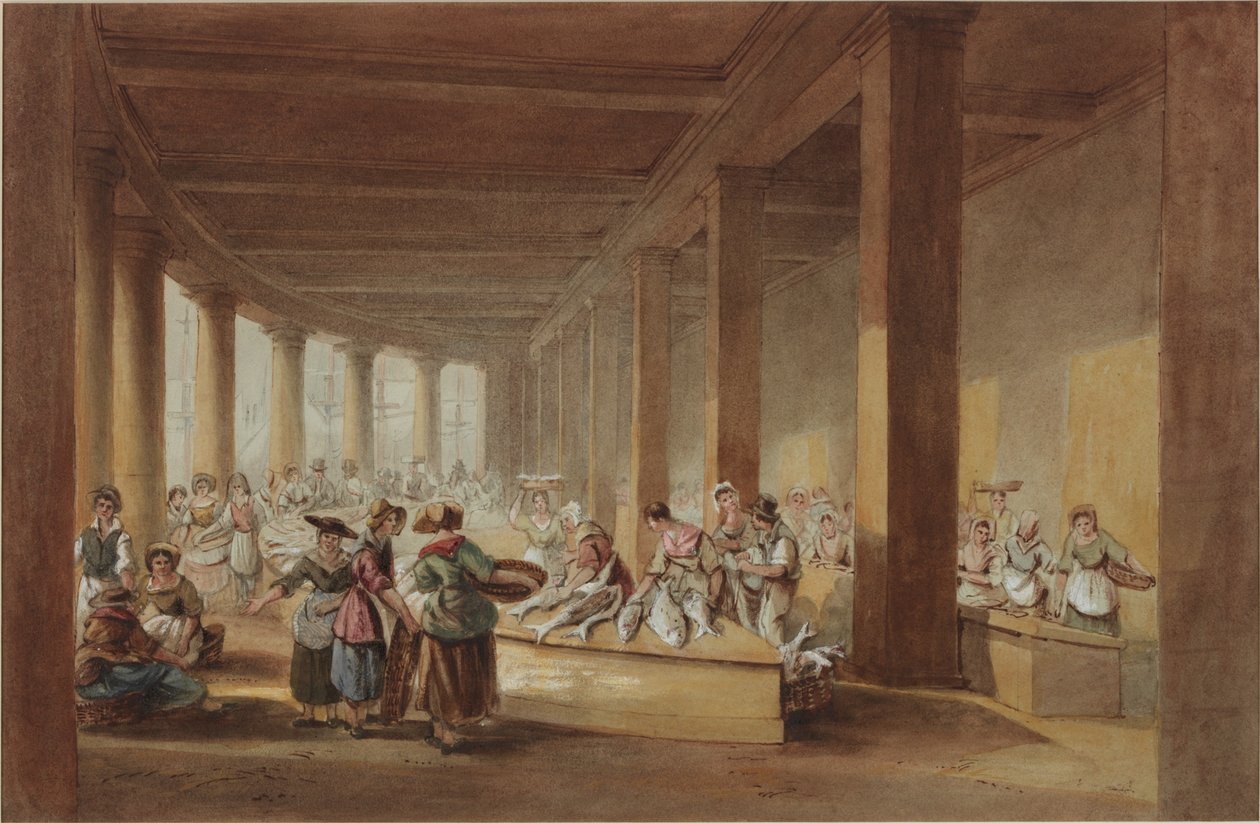 De oude vismarkt, Sandhill, Newcastle upon Tyne door John Dobson