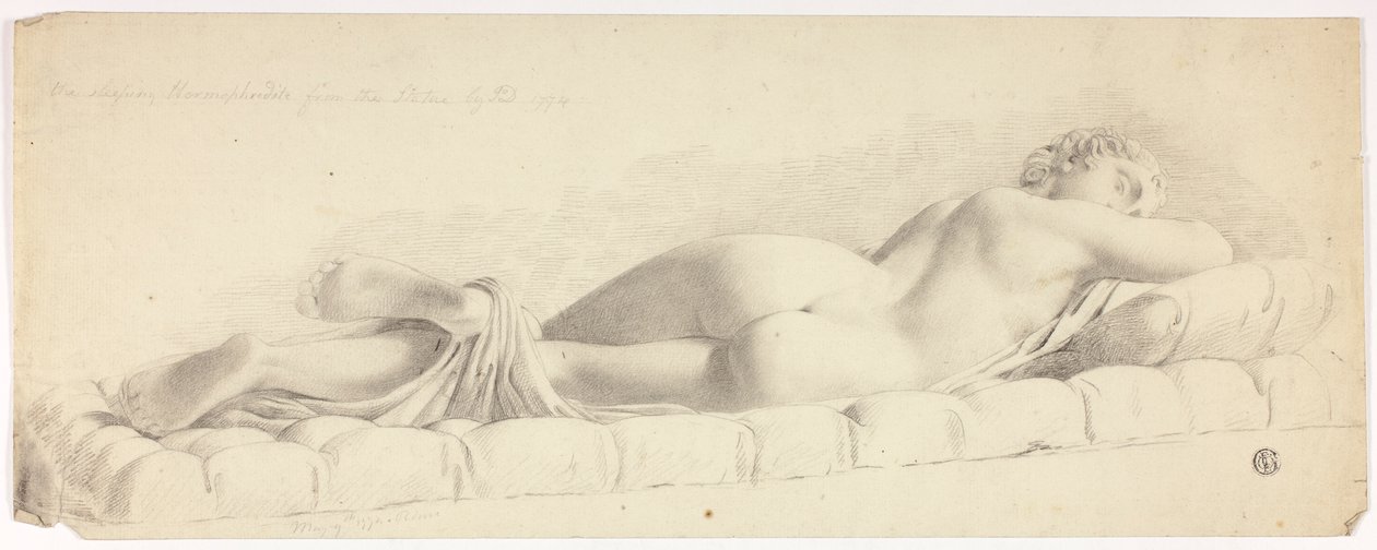 Oude standbeeld van slapende hermafrodiet door John Downman